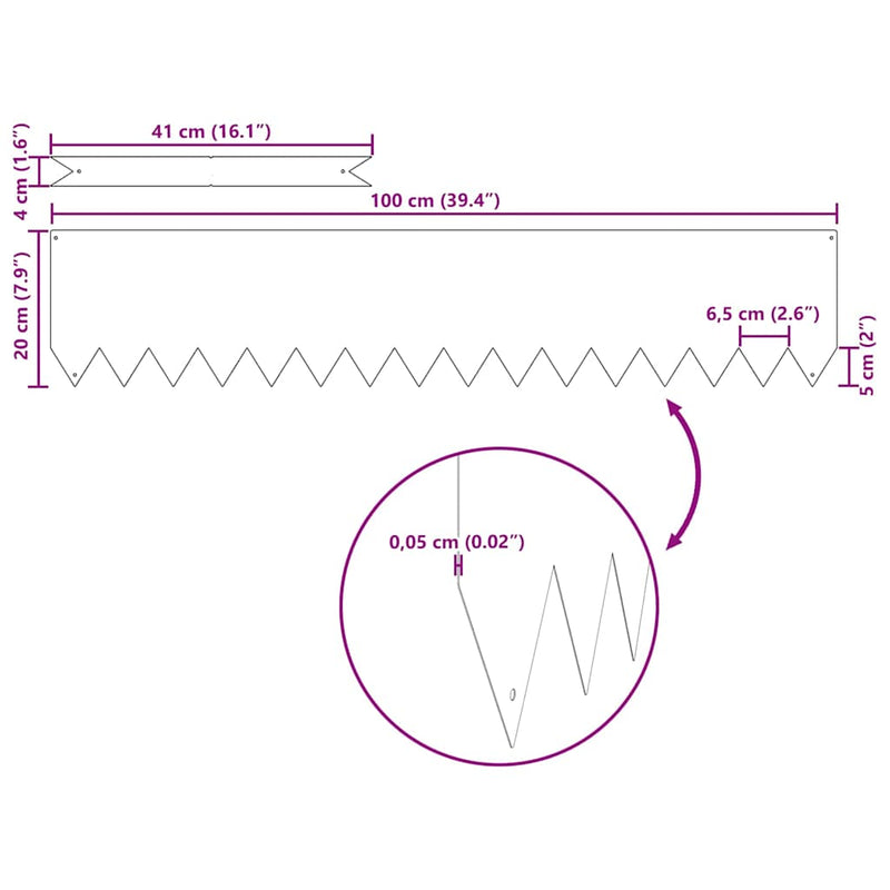 vidaXL Fűszegélyezés 50 pcs Fekete 100 x 0.05 x 20 cm