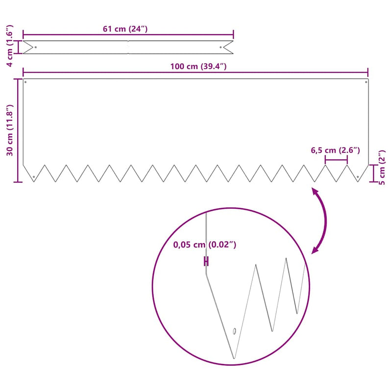 vidaXL Fűszegélyezés 30 pcs Fehér 100 x 0.05 x 20 cm