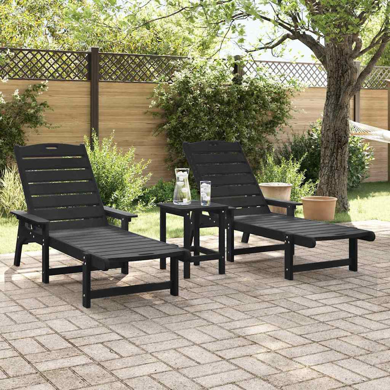 vidaXL Kerti pihenő bútor 2 pcs Fekete 53 x 195.5 x 30 cm Polietilén