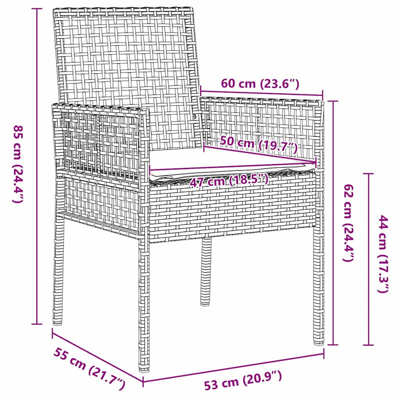 vidaXL Kerti Szék 2 pcs Szürke 53 x 60 x 85cm polirattan