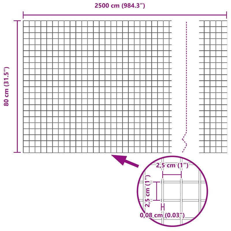 vidaXL Hegesztett Drótháló Kerítés Ezüst 0.8 x 25 m Acél