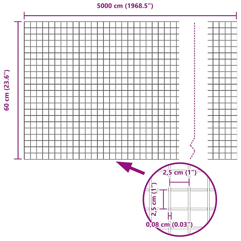vidaXL Hegesztett Drótháló Kerítés Ezüst 0.6 x 50 m Acél