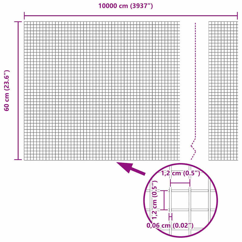 vidaXL Hegesztett Drótháló Kerítés Ezüst 0.6 x 100 m Acél