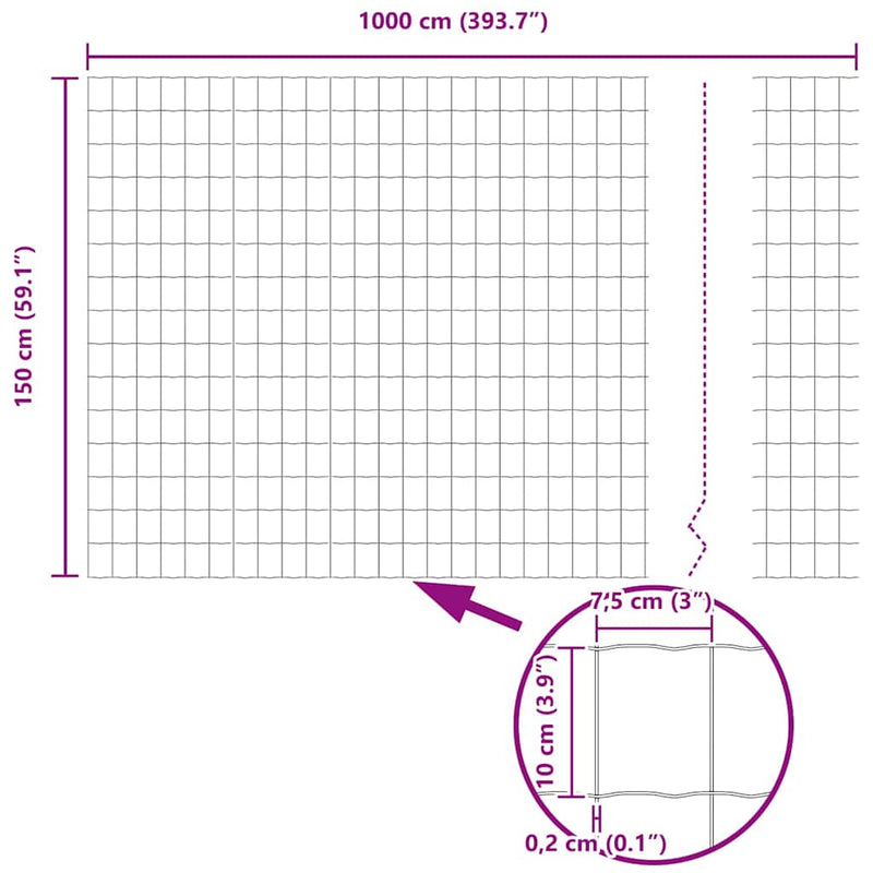 vidaXL Európai Kerítés Zöld 1.5 x 10 m PVC-bevonatú vas