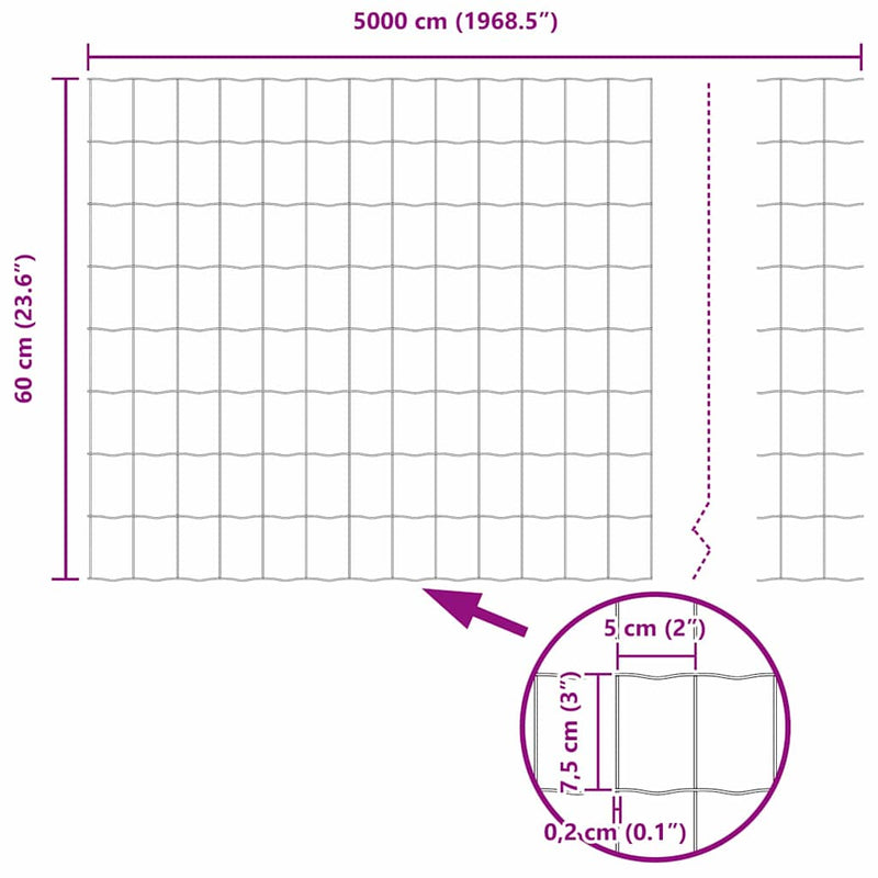 vidaXL Európai Kerítés Zöld 0.6 x 50 m PVC-bevonatú vas