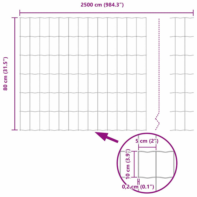 vidaXL Európai Kerítés Szürke 0.8 x 25 m PVC-bevonatú vas
