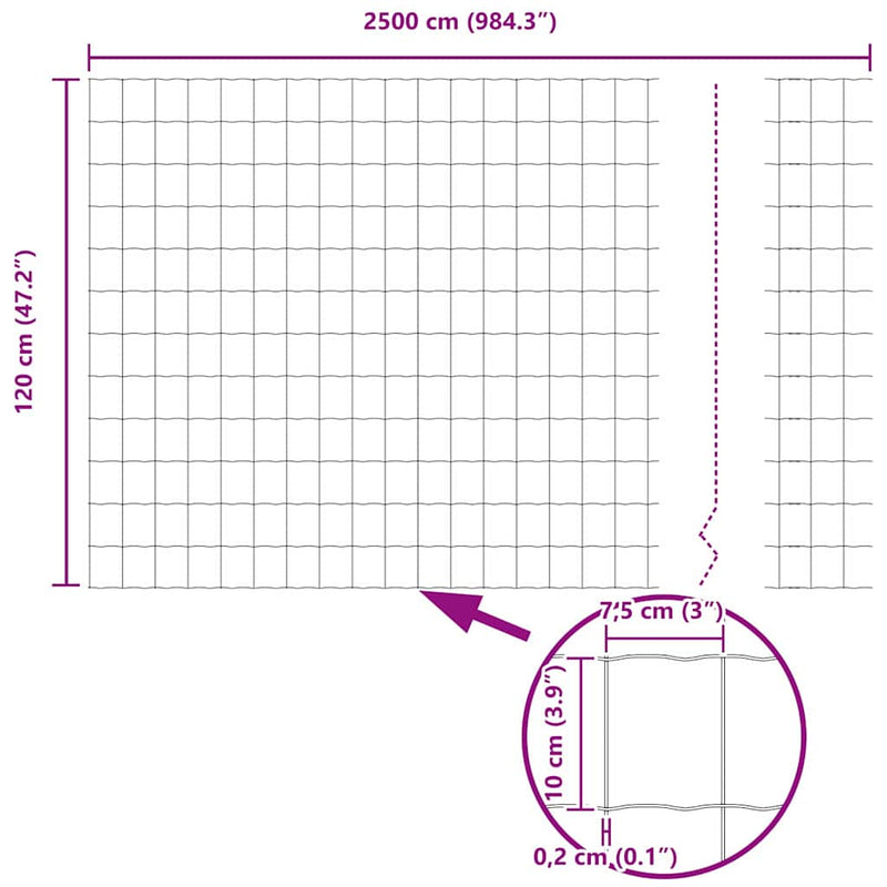 vidaXL Európai Kerítés Szürke 1.2 x 25 m PVC-bevonatú vas