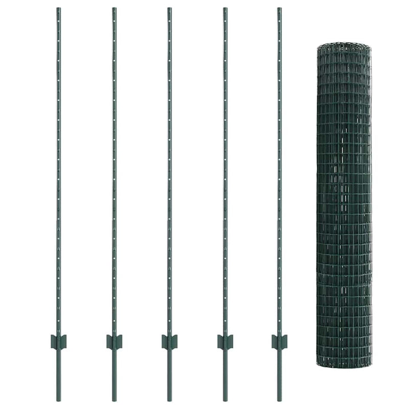 vidaXL Kerítés és Oszlop Zöld 1,5 x 10 m Acél