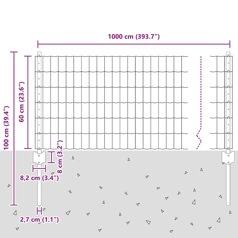 vidaXL Kerítés és Oszlop Zöld 0,6 x 10 m Acél