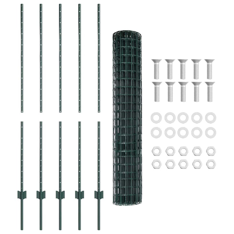 vidaXL Kerítés és Oszlop Zöld 1,4 x 10 m Acél