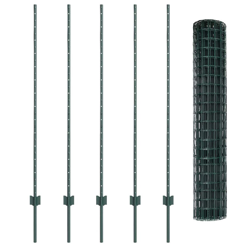 vidaXL Kerítés és Oszlop Zöld 1,4 x 10 m Acél