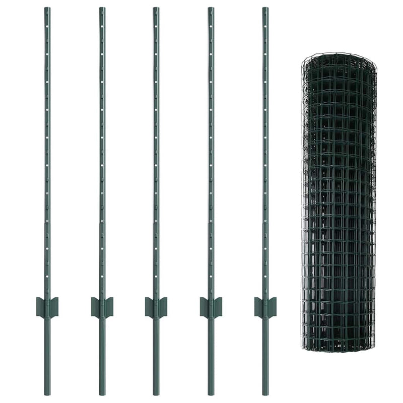 vidaXL Kerítés és Oszlop Zöld 1 x 10 m Acél