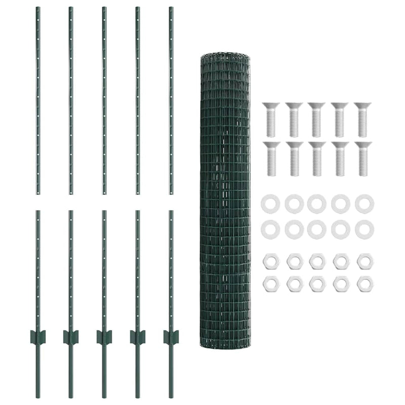 vidaXL Kerítés és Oszlop Zöld 1,4 x 10 m Acél