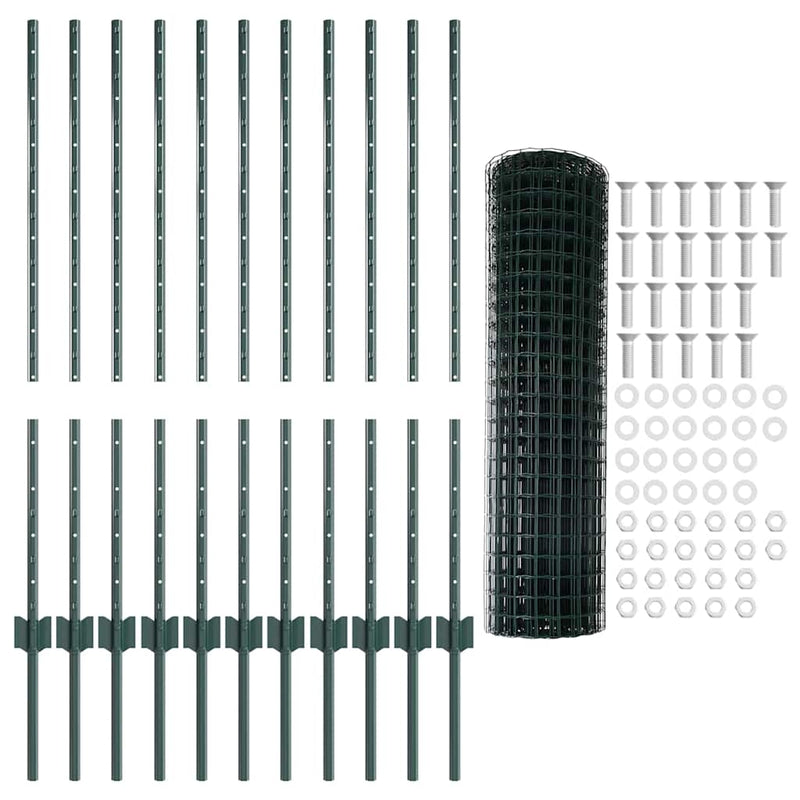 vidaXL Kerítés és Oszlop Zöld 1 x 25 m Acél