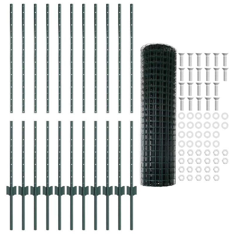 vidaXL Kerítés és Oszlop Zöld 1,2 x 25 m Acél