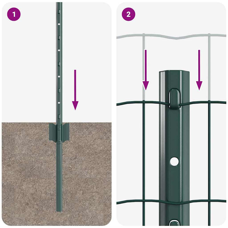 vidaXL Kerítés és Oszlop Zöld 0,4 x 50 m Acél