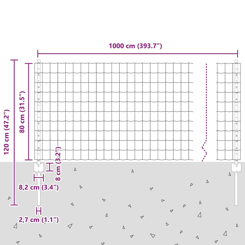 vidaXL Kerítés és Oszlop Zöld 0,8 x 10 m Acél