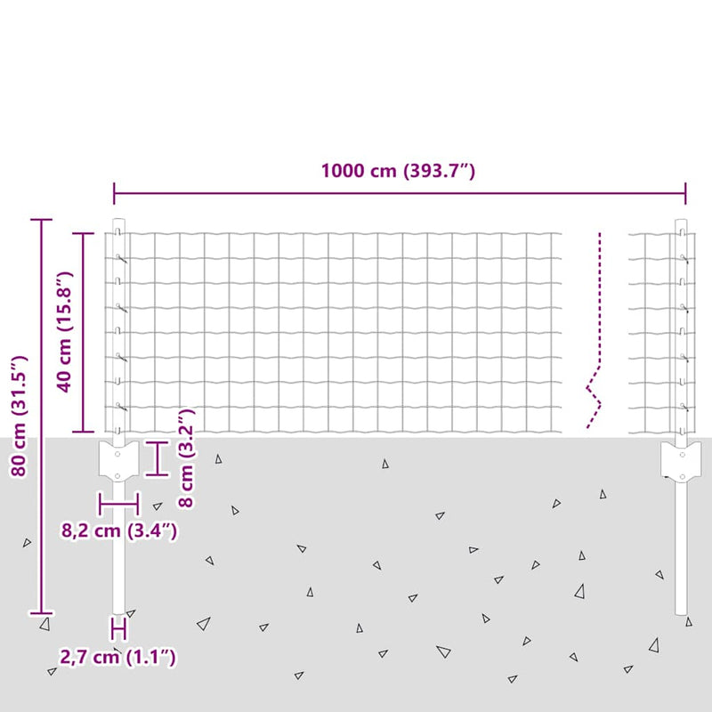vidaXL Kerítés és Oszlop Szürke 0,4 x 10 m Acél