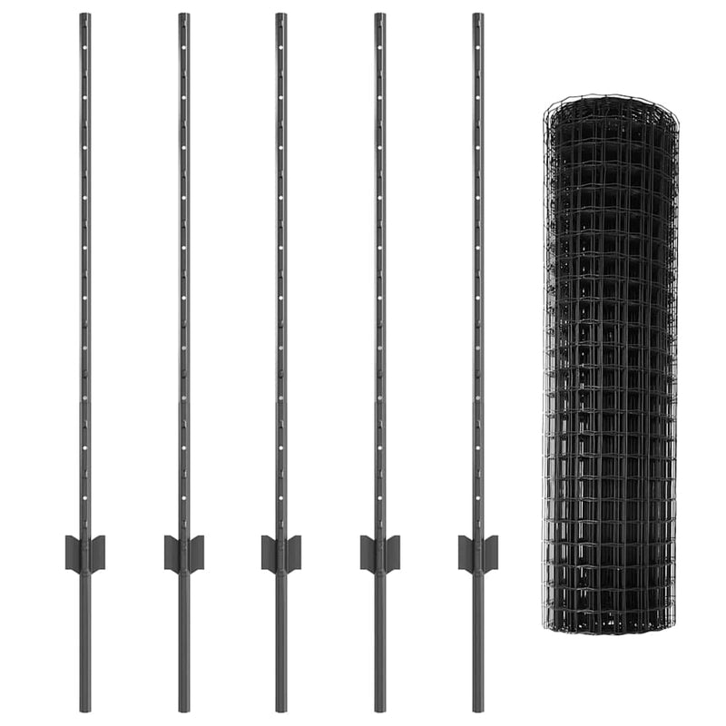 vidaXL Kerítés és Oszlop Szürke 1 x 10 m Acél