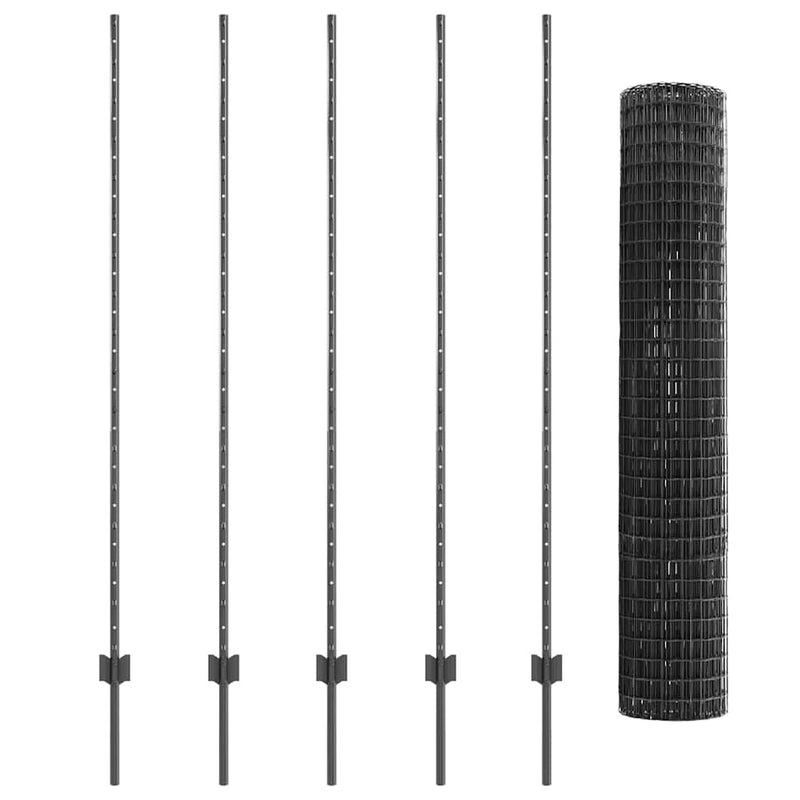 vidaXL Kerítés és Oszlop Szürke 1,5 x 10 m Acél