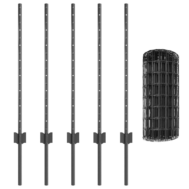 vidaXL Kerítés és Oszlop Szürke 0,8 x 10 m Acél