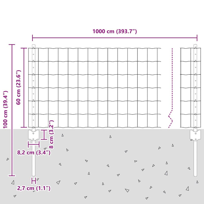 vidaXL Kerítés és Oszlop Szürke 0,6 x 10 m Acél