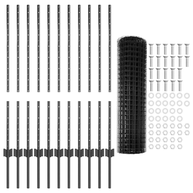 vidaXL Kerítés és Oszlop Szürke 1 x 25 m Acél