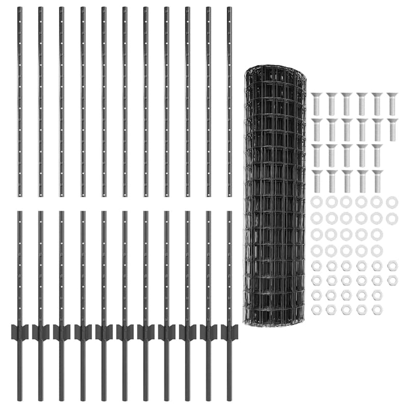 vidaXL Kerítés és Oszlop Szürke 1,2 x 25 m Acél