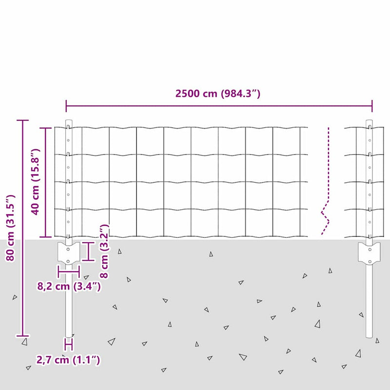 vidaXL Kerítés és Oszlop Szürke 0,4 x 25 m Acél