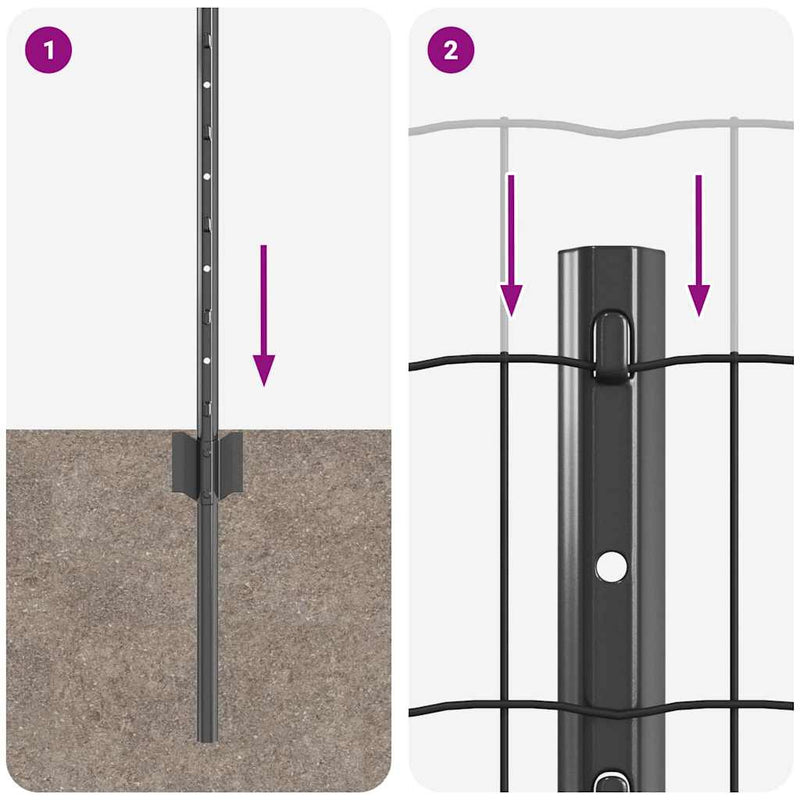 vidaXL Kerítés és Oszlop Szürke 0,4 x 50 m Acél