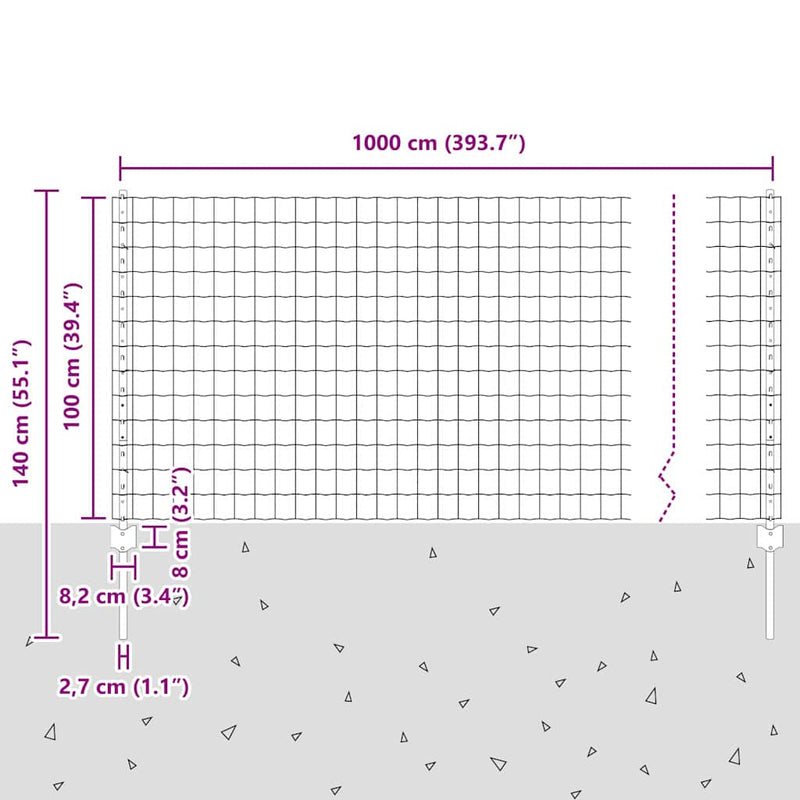 vidaXL Kerítés és Oszlop Szürke 1 x 10 m Acél
