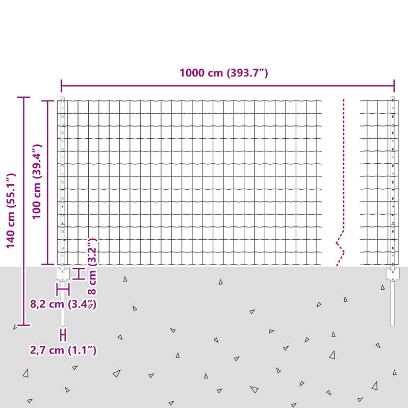 vidaXL Kerítés és Oszlop Szürke 1 x 10 m Acél