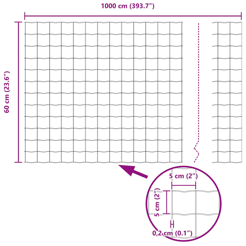 vidaXL Kerítés és Oszlop Ezüst 0,6 x 10 m Acél