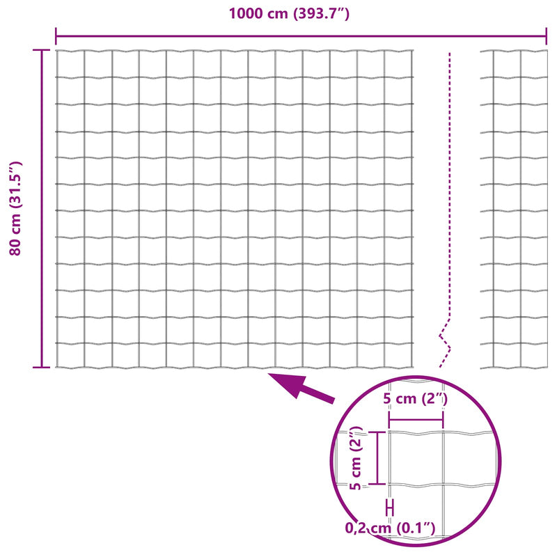 vidaXL Kerítés és Oszlop Ezüst 0,8 x 10 m Acél
