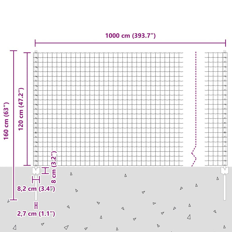 vidaXL Kerítés és Oszlop Ezüst 1,2 x 10 m Acél