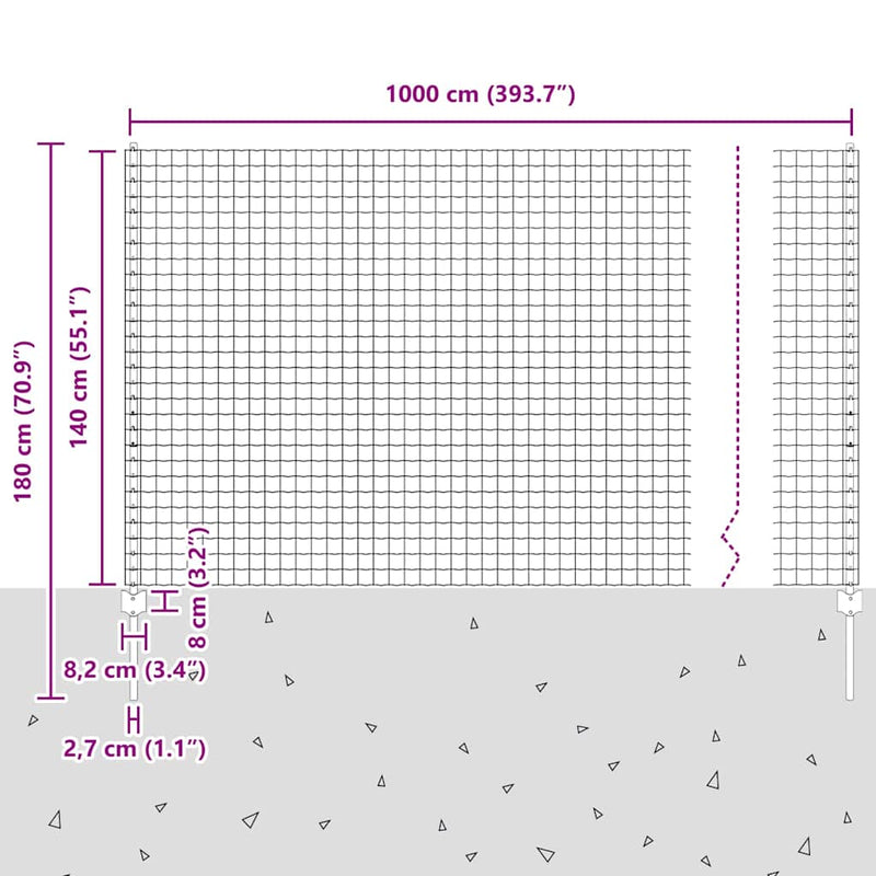 vidaXL Kerítés és Oszlop Ezüst 1,4 x 10 m Acél