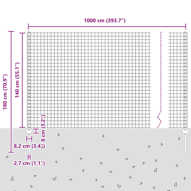 vidaXL Kerítés és Oszlop Ezüst 1,4 x 10 m Acél