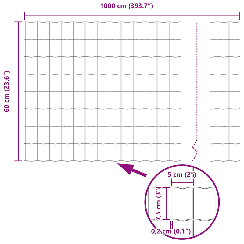 vidaXL Kerítés és Oszlop Ezüst 0,6 x 10 m Acél