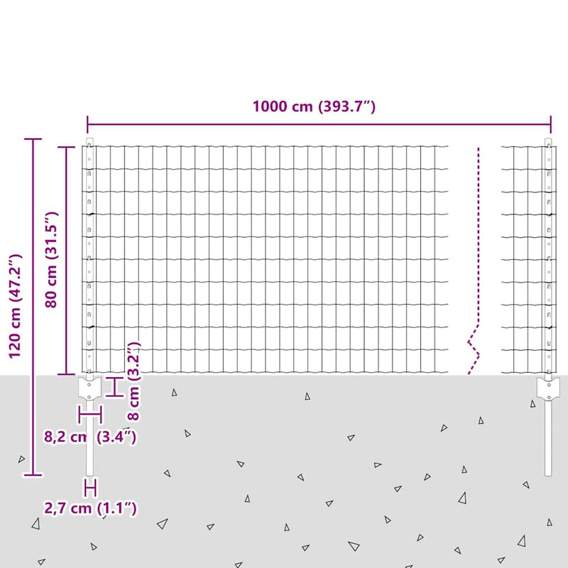 vidaXL Kerítés és Oszlop Ezüst 0,8 x 10 m Acél