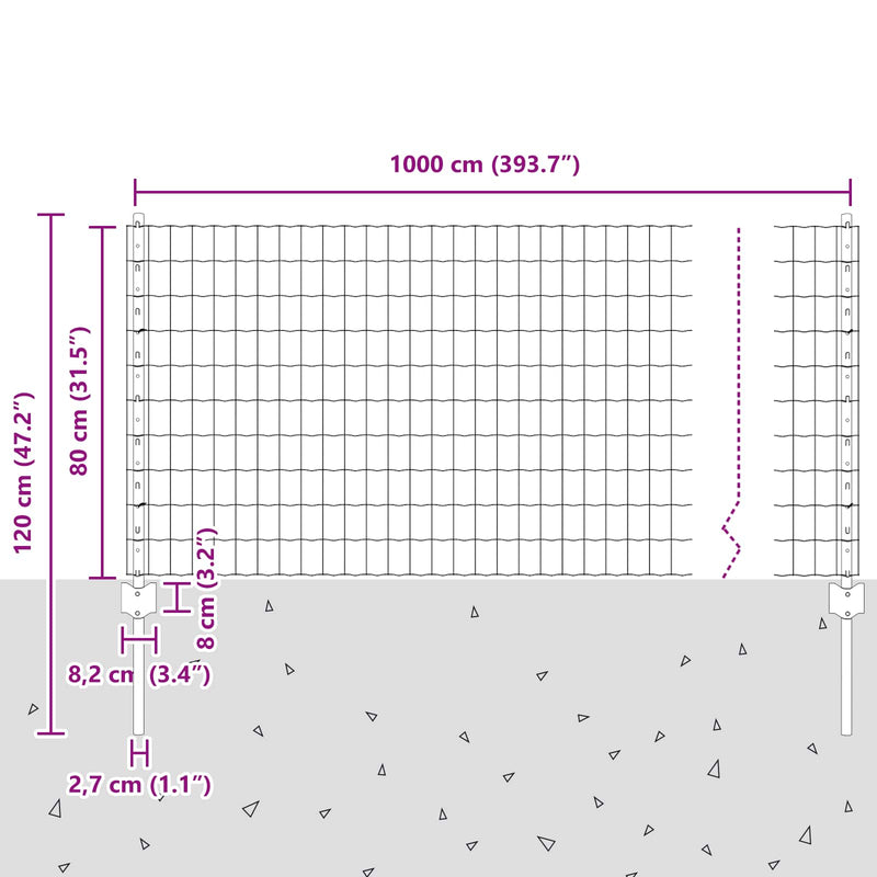 vidaXL Kerítés és Oszlop Ezüst 0,8 x 10 m Acél