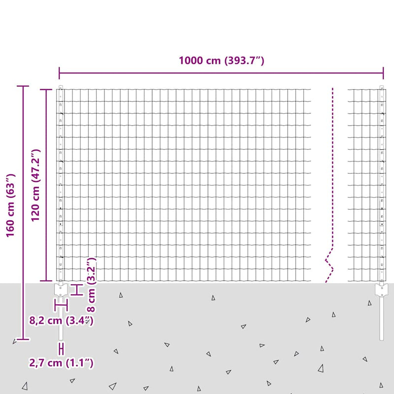 vidaXL Kerítés és Oszlop Ezüst 1,2 x 10 m Acél