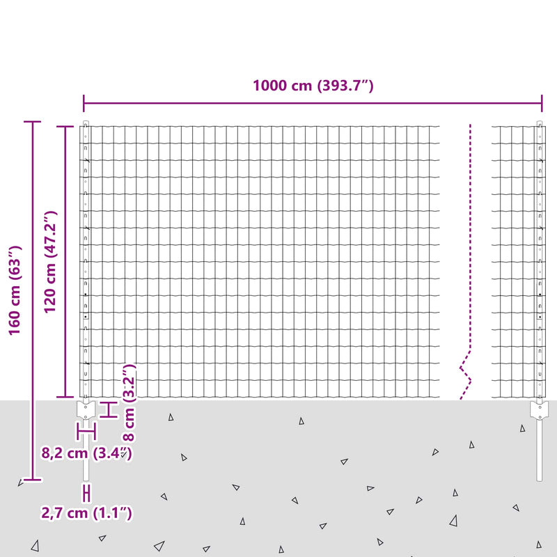 vidaXL Kerítés és Oszlop Ezüst 1,2 x 10 m Acél