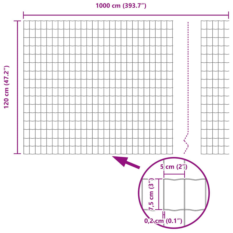 vidaXL Kerítés és Oszlop Ezüst 1,2 x 10 m Acél