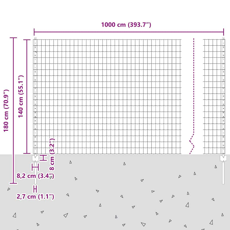 vidaXL Kerítés és Oszlop Ezüst 1,4 x 10 m Acél
