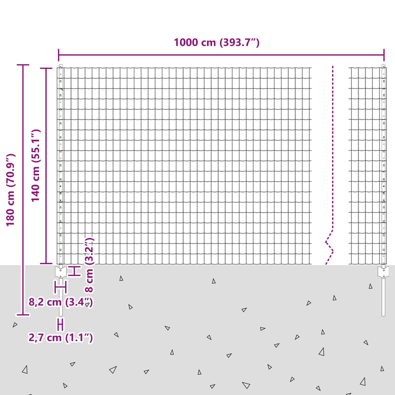 vidaXL Kerítés és Oszlop Ezüst 1,4 x 10 m Acél