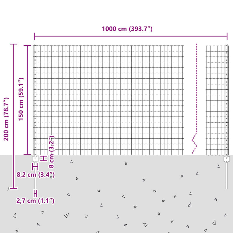 vidaXL Kerítés és Oszlop Ezüst 1,5 x 10 m Acél