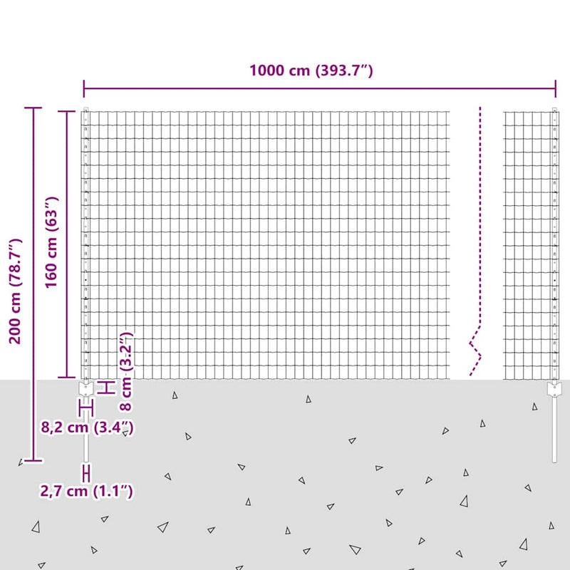 vidaXL Kerítés és Oszlop Ezüst 1,6 x 10 m Acél