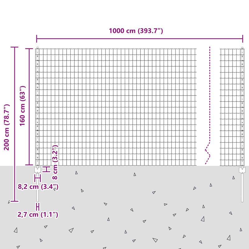 vidaXL Kerítés és Oszlop Ezüst 1,6 x 10 m Acél