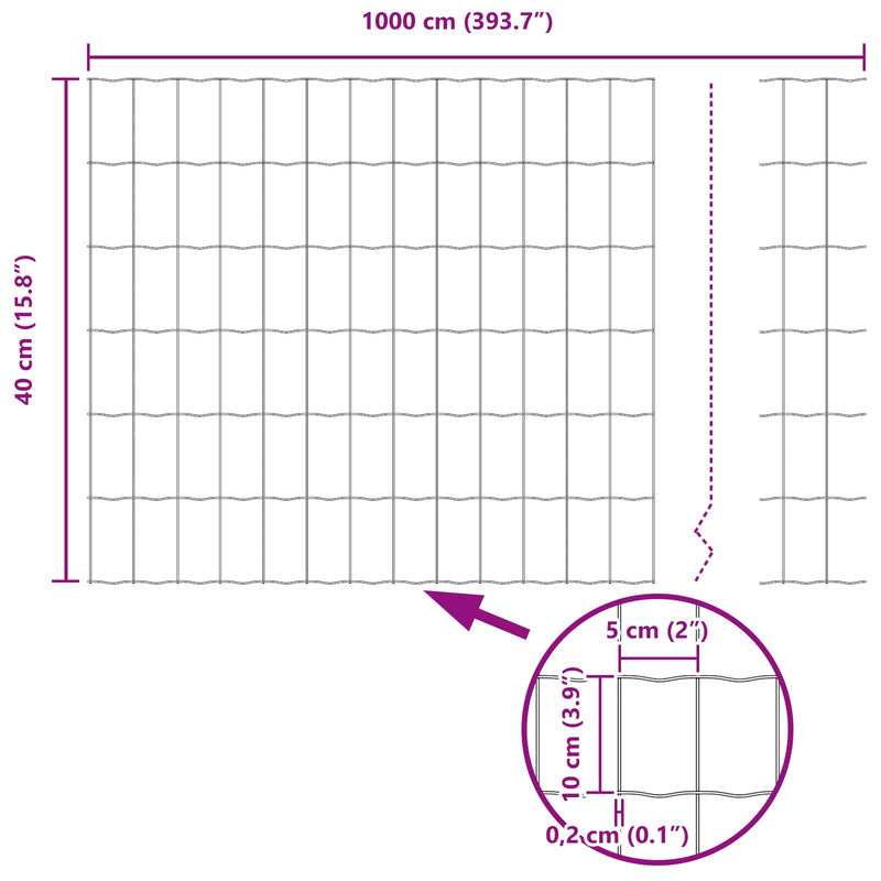 vidaXL Kerítés és Oszlop Ezüst 0,4 x 10 m Acél