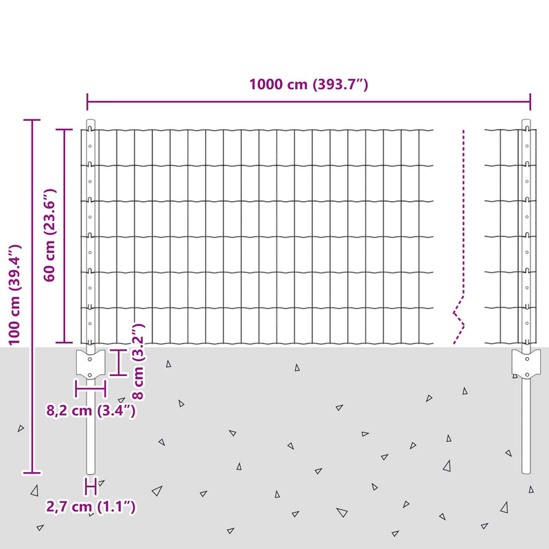 vidaXL Kerítés és Oszlop Ezüst 0,6 x 10 m Acél